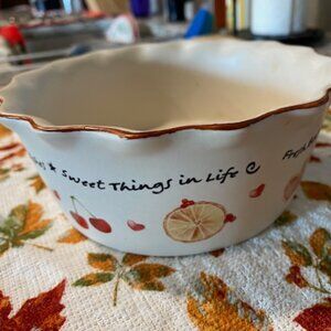 Earthenware FRUIT PIE DISH * FLUTED EDGE Hand Painted *for CANDLES or Candy dish